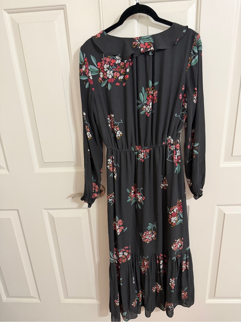 LOFT Petite SP Black Floral Ruffle Maxi Dress Long Sleeve Romantic Boho - Picture 8 of 11